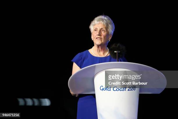 Louise Martin, President of the Commonwealth Games Federation speaks during the Closing Ceremony for the Gold Coast 2018 Commonwealth Games at...