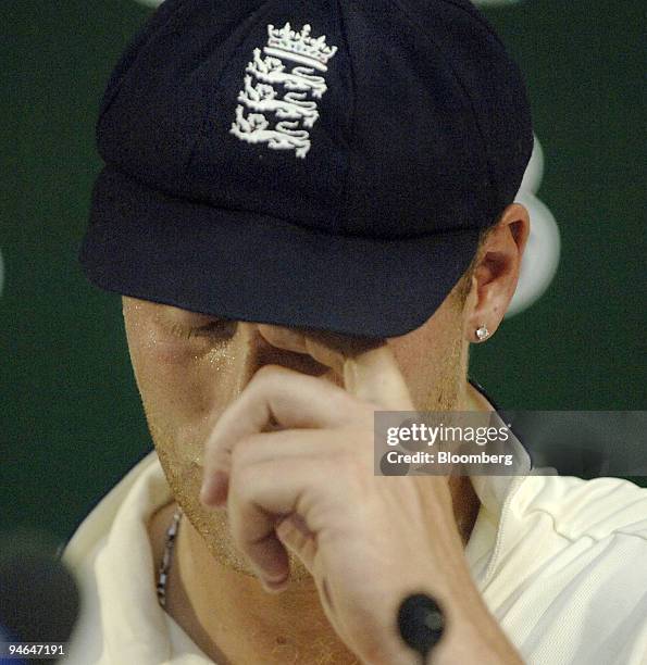 England captain Andrew Flintoff speaks to the media after Australia claimed victory over England by 6 wickets on day 5 of the second Ashes Test match...