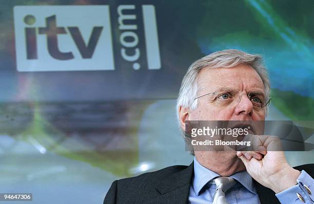 Michael Grade, executive chairman of ITV unveils the new broadband service from the company, during a press conference in London, U.K., Tuesday, May...