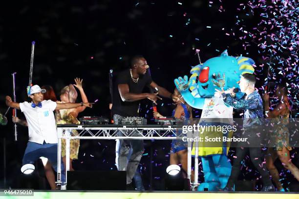 Usain Bolt performs during the Closing Ceremony for the Gold Coast 2018 Commonwealth Games at Carrara Stadium on April 15, 2018 on the Gold Coast,...