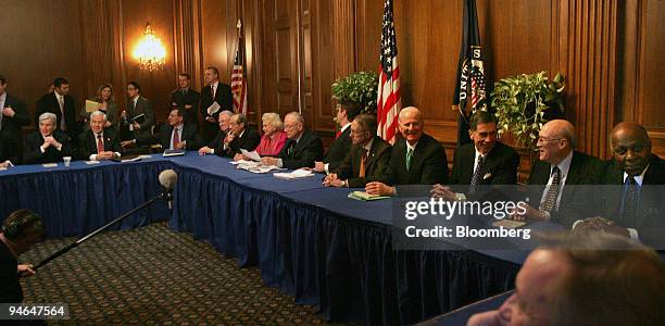 The Iraq Study Group meets with the U.S. Senate leadership at the U.S. Capitol, December 6, 2006 in Washington, D.C. Sitting from left to right are...