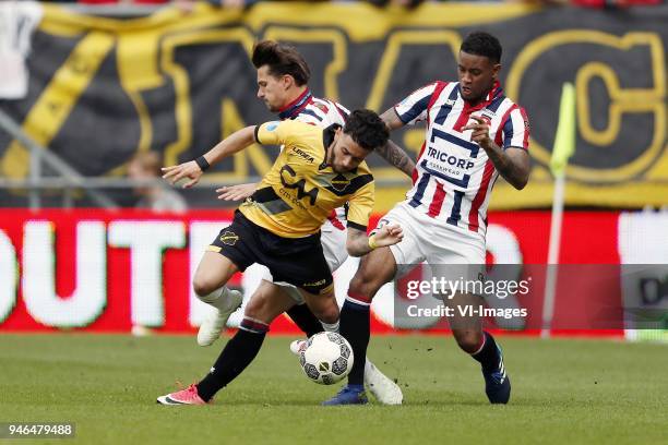 Paolo Fernandes of NAC Breda, Jordy Croux of Willem II, Giliano Wijnaldum of Willem II during the Dutch Eredivisie match between NAC Breda and Willem...