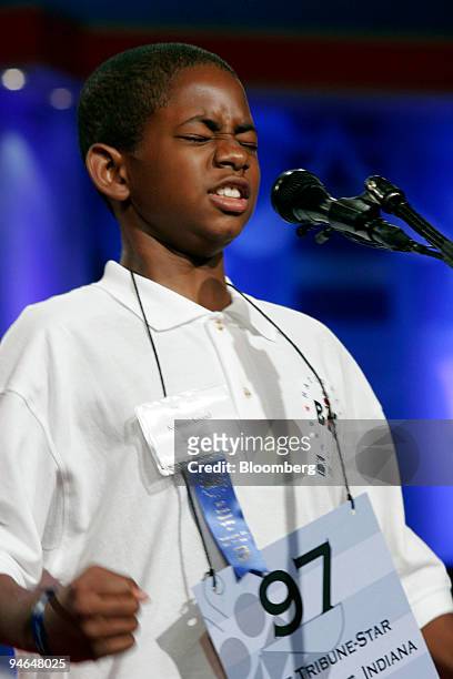 Kennyi Aouad, of Terre Haute, Indiana, reacts after misspelling "truttaceous" during Round 5 of the 2007 Scripps National Spelling Bee in Washington,...