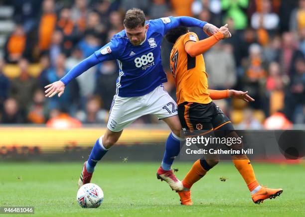 Helder Costa of Wolverhampton Wanderers Christiaan Basson of South Africa Harlee Dean of Birmingham City during the Sky Bet Championship match...