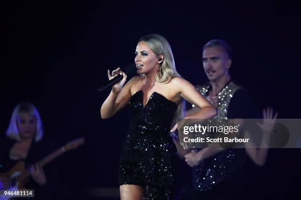 Samantha Jade performs during the Closing Ceremony for the Gold Coast 2018 Commonwealth Games at Carrara Stadium on April 15, 2018 on the Gold Coast,...