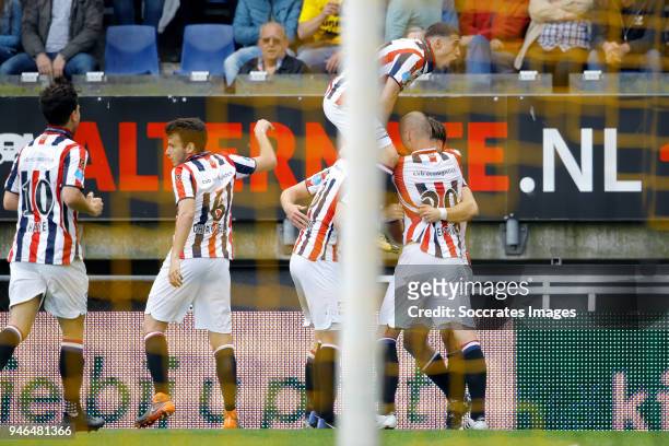 Ben Rienstra of Willem II celebrates 1-2 with Thom Haye of Willem II, Pedro Chirivella of Willem II, Freek Heerkens of Willem II, Konstantinos...