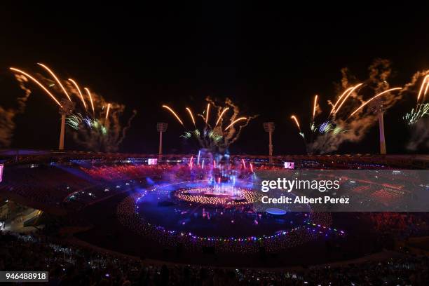 General view of fireworks during the Closing Ceremony for the Gold Coast 2018 Commonwealth Games at Carrara Stadium on April 15, 2018 on the Gold...