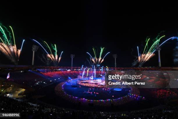 General view of fireworks during the Closing Ceremony for the Gold Coast 2018 Commonwealth Games at Carrara Stadium on April 15, 2018 on the Gold...