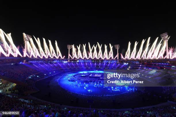 General view of fireworks during the Closing Ceremony for the Gold Coast 2018 Commonwealth Games at Carrara Stadium on April 15, 2018 on the Gold...