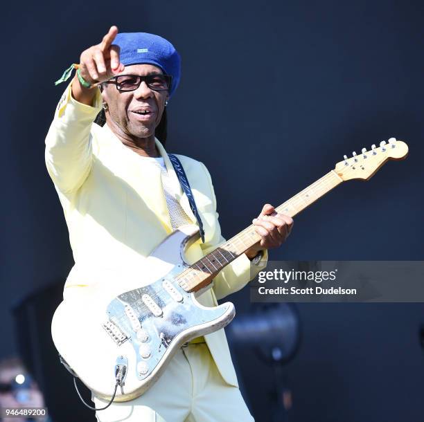 Rock and Roll Hall of Fame member Nile Rodgers, co founder and producer of Chic, performs on the Coachella stage during week 1, day 2 of the...