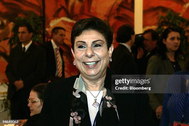 Palestinian Legislative Council member Hanan Ashrawi attends the opening session of the Women Leaders Networking for Peace and Security in the Middle...