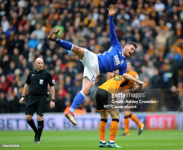 Birmingham City's Harlee Dean is fouled by Wolverhampton Wanderers' Leo Bonatini during the Sky Bet Championship match between Wolverhampton...