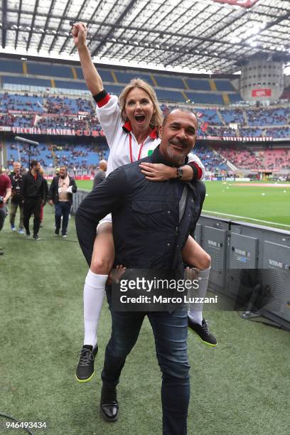 Geri Horner and Ruud Gullit before the serie A match between AC Milan and SSC Napoli at Stadio Giuseppe Meazza on April 15, 2018 in Milan, Italy.