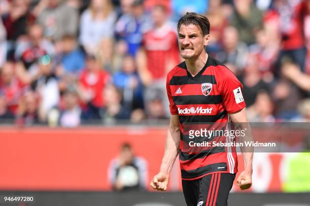 Stefan Kutschke of Ingolstadt reacts during the Second Bundesliga match between FC Ingolstadt 04 and 1. FC Nuernberg at Audi Sportpark on April 15,...