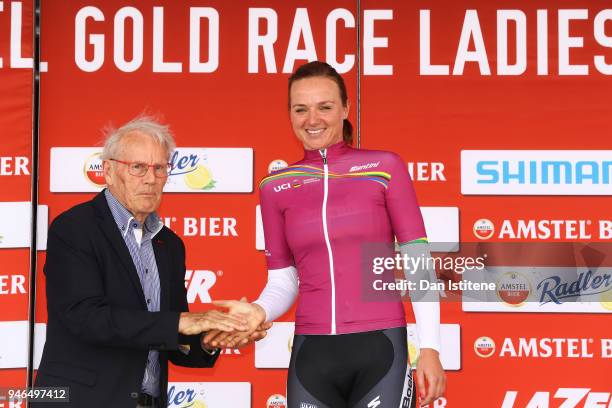Chantal Blaak of The Netherlands and Team Boels Dolmans Cyclingteam Pink Leader Women's UCI World Tour Jersey / Celebration / Trophy / during the 5th...