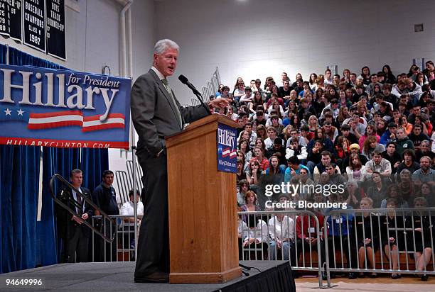 President Bill Clinton speaks during a campaign stop for his wife, Senator Hillary Clinton, at White Mountains regional High School in Whitefield,...