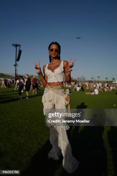 Lais Ribeiro wearing a Victoria Secret BH during day 1 of the 2018 Coachella Valley Music & Arts Festival Weekend 1 on April 13, 2018 in Indio,...