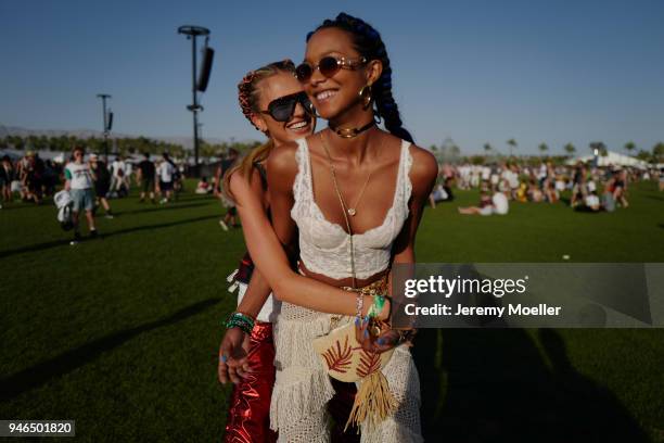 Lais Ribeiro and Romee Strijd wearing a Victoria Secret BH during day 1 of the 2018 Coachella Valley Music & Arts Festival Weekend 1 on April 13,...