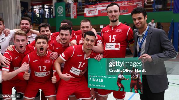 Hohenstein Ernstthal players celebrate after the the semi final German Futsal Championship match between HSV Panthers and VfL 05 Hohenstein Ernstthal...