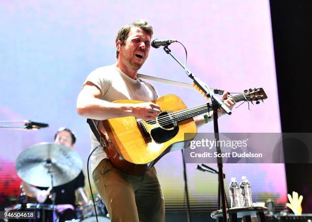 Singer Robin Pecknold of the band Fleet Foxes performs on the Outdoor stage during week 1, day 2 of the Coachella Valley Music and Arts Festival on...