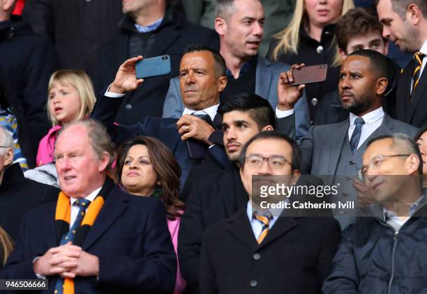 Football agent Jorge Mendes takes a photo during the Sky Bet Championship match between Wolverhampton Wanderers and Birmingham City at Molineux on...