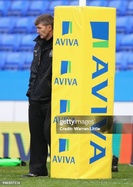 Rob Baxter, Exeter Director of Rugby looks on ahead of the Aviva Premiership match between London Irish and Exeter Chiefs at Madejski Stadium on...