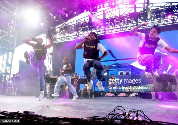 Singers Ameer Vann, Kevin Abstract and Matt Champion of the BROCKHAMPTON collective perform on the Mojave stage during week 1, day 2 of the Coachella...