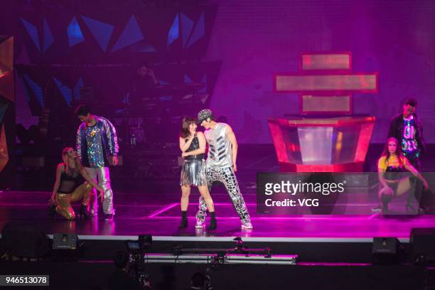 Singer Leehom Wang performs during his world tour concert 'The Descendants of the Dragon 2060' at Cadillac Center on April 13, 2018 in Beijing, China.