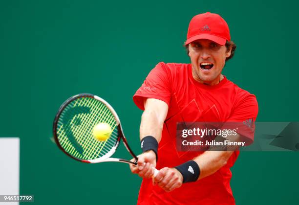 Mischa Zverev of Germany plays a backhand shot during the Round of 64 match between Mischa Zverev and Felix Auger-Aliassime during Day One of ATP...