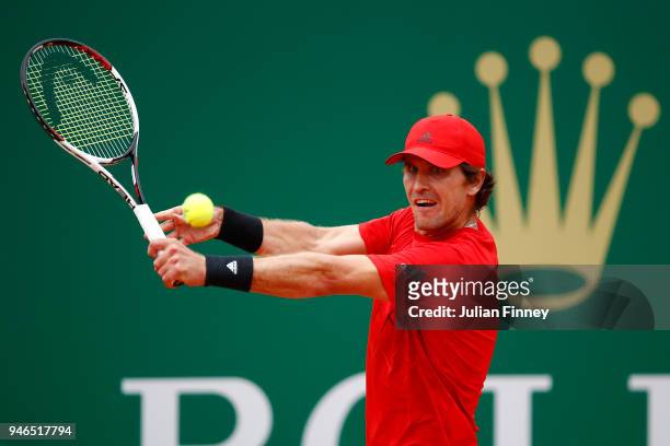 Mischa Zverev of Germany plays a backhand shot during the Round of 64 match between Mischa Zverev and Felix Auger-Aliassime during Day One of ATP...