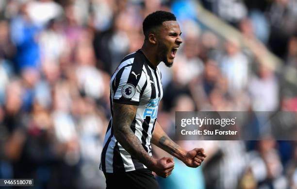 Newcastle captain Jamaal Lascelles celebrates victory during the Premier League match between Newcastle United and Arsenal at St. James Park on April...