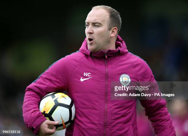 Manchester City's Manager Nick Cushing during the SSE Women's FA Cup Semi Final match at Kingsmeadow Stadium, London.