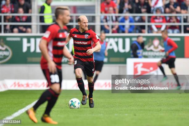 Tobias Levels of Ingolstadt plays the ball during the Second Bundesliga match between FC Ingolstadt 04 and 1. FC Nuernberg at Audi Sportpark on April...