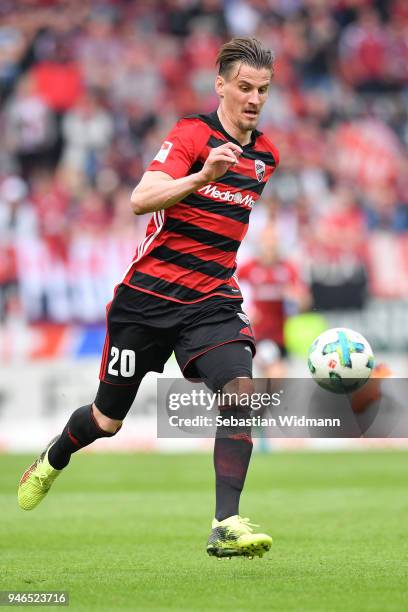 Stefan Kutschke of Ingolstadt plays the ball during the Second Bundesliga match between FC Ingolstadt 04 and 1. FC Nuernberg at Audi Sportpark on...