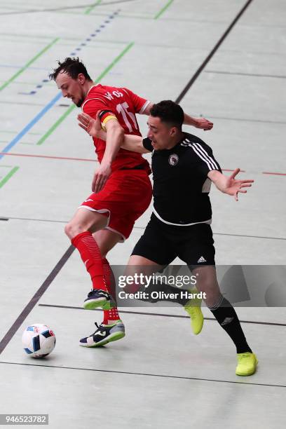 Ian Prescott Claus of Hamburg and Christopher Wittig of Hohenstein Ernstthal compete for the ball during the semi final German Futsal Championship...