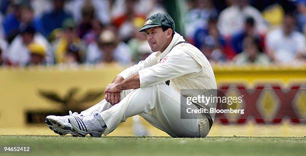 Australia's captain Ricky Ponting contemplates the match on day 2 of the second Ashes Test match at the Adelaide Oval in Adelaide, Australia,...