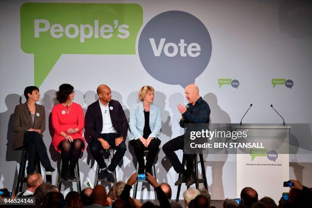 British politicians, Green MP Caroline Lucas, Liberal Democrat MP Layla Moran, Labour Party MP Chuka Umunna and Conservative MP Anna Soubry share the...