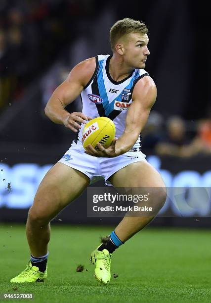Ollie Wines of Port Adelaide during the round four AFL match between the Essendon Bombers and the Port Adelaide Power at Etihad Stadium on April 15,...