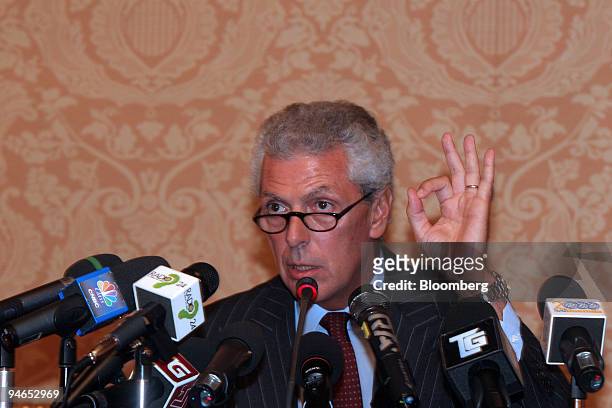 Marco Tronchetti Provera, chairman of Pirelli and former head of Telecom Italia speaks at a news conference in Milan, Italy, Monday, September 25,...