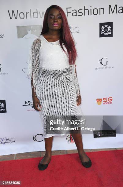 Nimi Adokiye arrives for the Global Launch Of Fashion88 held at Pol' Atteu Haute Couture on April 14, 2018 in Beverly Hills, California.