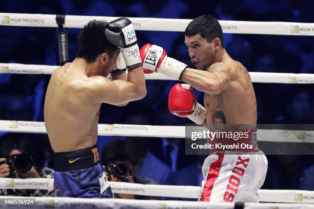 Challenger Emanuele Blandamura of Italy in action against champion Ryota Murata of Japan during the WBA Middleweight Title Bout at Yokohama Arena on...