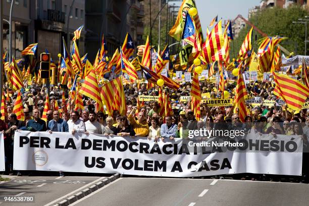 Thousands of people demonstrate in Barcelona in support of the pro-independence political prisoner imprisoned by Spain after the referendum of...