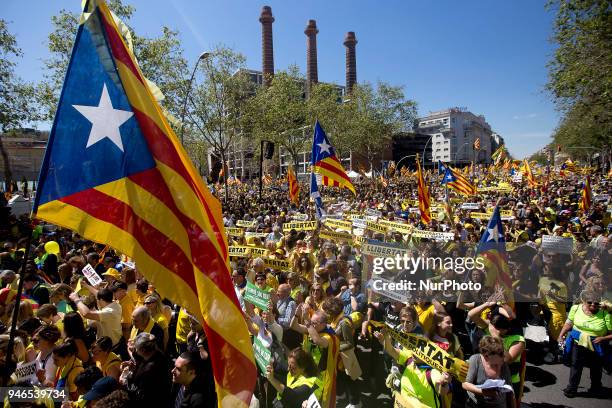 Thousands of people demonstrate in Barcelona in support of the pro-independence political prisoner imprisoned by Spain after the referendum of...
