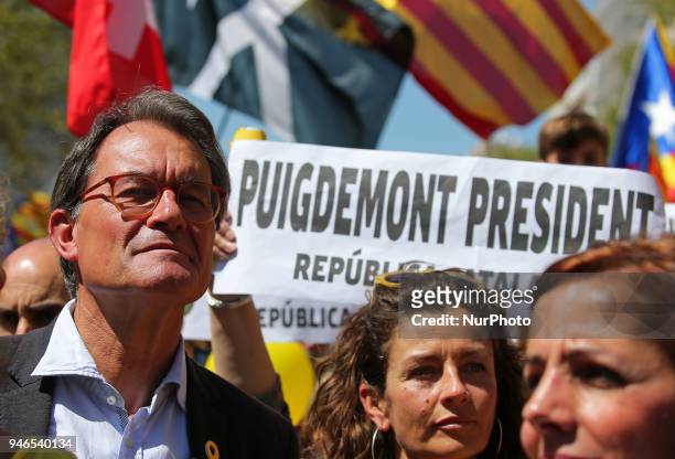 Artur Mas during the demonstration in favor of democracy and the freedom of political prisoners, on 15th April 2018 in Barcelona, Spain. --