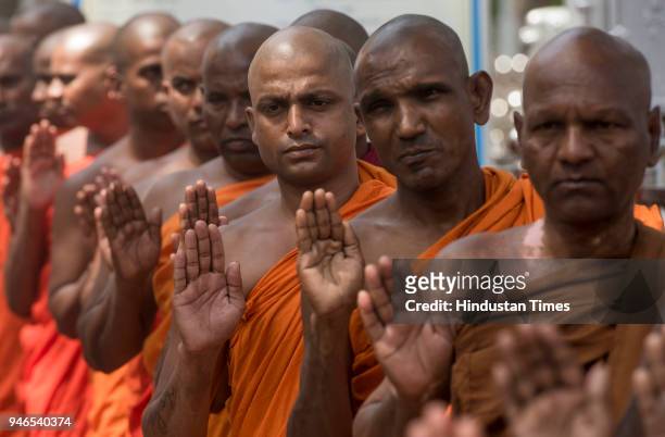 Buddhist monks come to pay homage to Dr. Babsaheb Ambedkar on the occasion of 127th birth anniversary of Dr Babasaheb Ambedkar, on April 14, 2018 in...