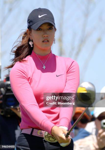 Michelle Wie prepares for her drive on hole 6 during the final round of the SK Telecom Open at Sky 72 Golf Club in Incheon, west of Seoul, South...