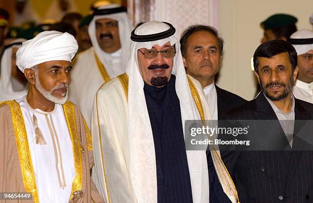 Left to right, H.M. Sultan Qaboos bin Said Al-Said, ruler of the Sultanate of Oman, H.M. King Abdullah bin Abdul Aziz Al Saud, ruler of Saudi Arabia...