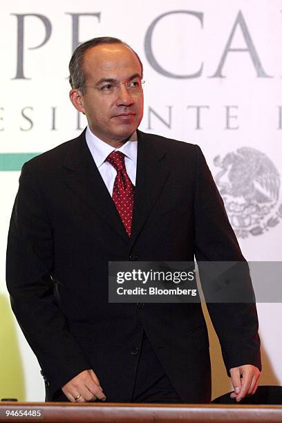 Mexican President-elect Felipe Calderon speaks during the presentation of his security cabinet, a day before his inauguration, at the Mexican...