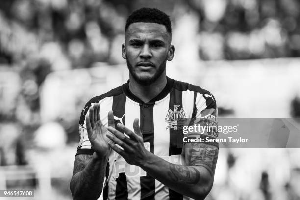 Jamaal Lascelles of Newcastle United during the Premier League match between Newcastle United and Arsenal at St.James' Park on April 15 in Newcastle...