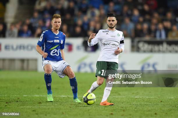 Jeremy Grimm, Remy Cabella of Saint Etienne during the Ligue 1 match between Strasbourg and Saint Etienne on April 14, 2018 in Strasbourg, .